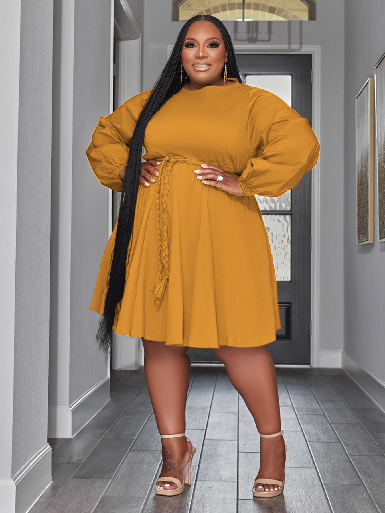 Hot Sale Solid Color Woven Belted Fashionable Tight-fitting Plus Size  Women's Dress| Alibaba.com
