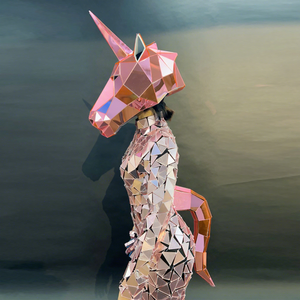 Costume personnalisé de femme poney licorne visage miroir rose Costume d'animal acrylique performance talent DJ danse bar fête pour adulte - Product Image 3
