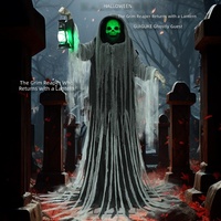 Grande lanterne décorative à détection électrique pour Halloween, squelette de la mort, décoration d'ambiance pour maison hantée, décoration d'horreur, style américain