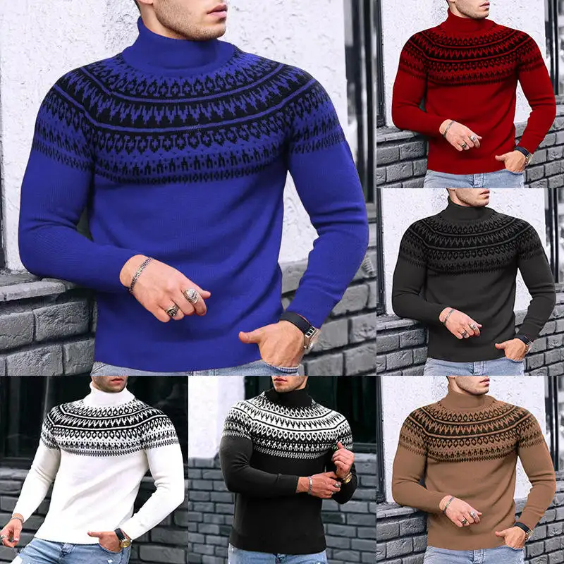 Automne et hiver rétro col haut à manches longues tricoté mode hommes vêtements pull en tricot pull hommes grande taille hommes chandails