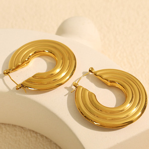 Boucles d'oreilles créoles géométriques en acier inoxydable doré et argenté, bijoux de mode pour soirée EH184 - Product Image 2