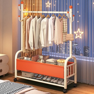 Porte-vêtements en métal mobile personnalisable, porte-vêtements multifonctionnel, porte-vêtements pour sécher les vêtements avec panier de rangement en cuir - Product Image 2