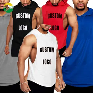 Camiseta sem mangas com capuz para homens, camiseta masculina para treino, musculação, cortada, academia