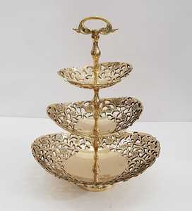 Luxuries Golden Brass 3 <b>Tier</b> <b>Cake</b> Stand Decorative Embossed Metal Fruit Bowl & Vintage Style & Party Serving Tray Handcrafted - Product Image 2