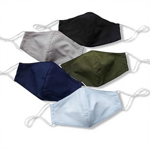 Masque facial réutilisable en coton 3 plis, masque en tissu à boucles auriculaires pour toutes les saisons, à porter au quotidien, noir, gris, bleu marine, vert, bleu clair - Product Image 1