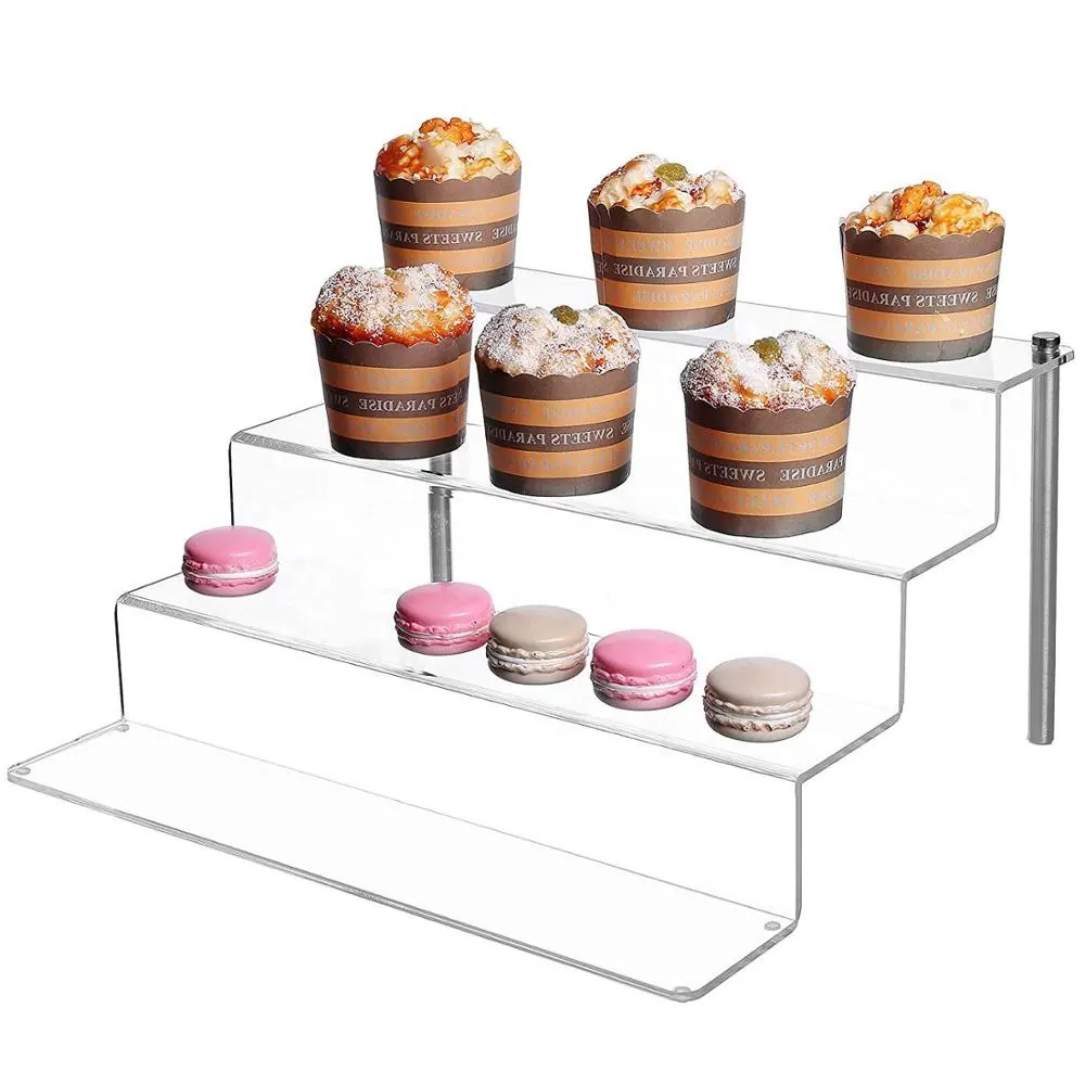 Acrilico trasparente 4 Livello Display Riser Cremagliera Mensola e Metallo Cupcake Dessert Stand