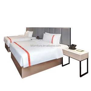 Modern Wooden Base King <b>Queen</b> <b>Size</b> <b>Bed</b> <b>Frame</b> with Integrated Soft Headboard & Nightstand For 3 Star Hotel Bedroom Furniture Sets - Product Image 2