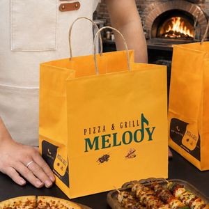 Custom Eco-Friendly Recyclable Kraft Paper <b>Bags</b> with Handle for Pizza Packaging Restaurant Takeaway Grill Food Business - Product Image 1