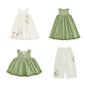YOEHYAUL X5014 tulipe série filles sans manches robe ensemble enfants sans manches haut pantalon 3D fleur robe molène dentelle robe pour tout-petit - Product Image 5
