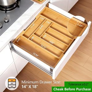 Organisateur de couteaux en bambou 32-52x43x5cm, 8 compartiments, rangement pour couverts de cuisine - Product Image 2