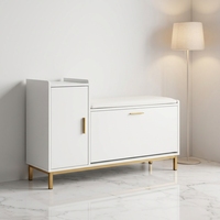 Banc à chaussures en bois au design minimaliste moderne avec 1 tiroir rabattable et 1 armoire de rangement, étagère à chaussures en bois