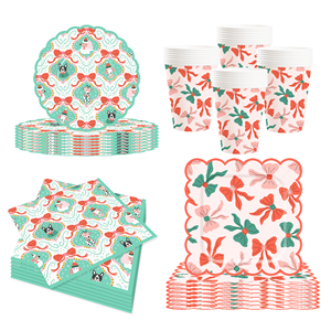 DAMAI New Wave Lace Bowknot Theme in Green and <b>Orange</b> Party <b>Paper</b> Plate Set Supply for Birthday Party - Product Image 3