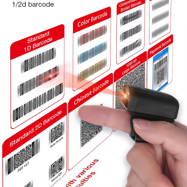 QUNSUO-S02 Portable Wireless Finger Blue Tooth 1D/2D Barcode Scanner Ring Barcode Scanner
