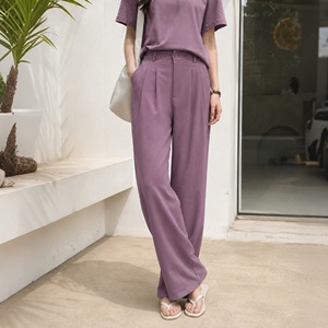 Dusty Purple Wide Leg <strong>Suit</strong> Pants Women High Waisted Belt Loop Drape Office <strong>Trouser</strong> Pantalon Tailleur Femme - Product Image 5