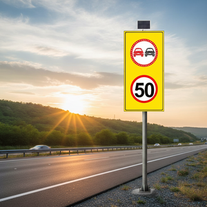Panneau de signalisation routière réfléchissant à énergie solaire 100 x 175 cm - Interdiction de dépassement et limitation de vitesse à 50 km/h - Fabriqué en acier - Product Image 3