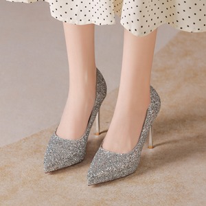 Escarpins à paillettes à bout pointu, talon aiguille super haut 8 cm, chaussures de mariée à enfiler, tendance mode - Product Image 1