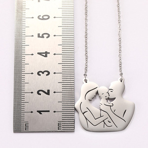 Collana con Catena in Bambù in Acciaio Inossidabile, Design Creativo Serie Famiglia Tre Felici Coppie, Gioielli in Offerta Speciale - Product Image 3
