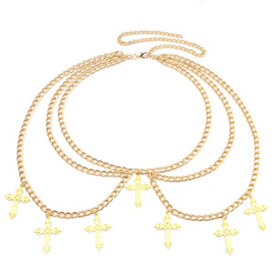 Fashion Body <b>Chain</b> Zinc Alloy <b>Cross</b> Pendant Waist <b>Chain</b> Party Punk Hip Hop Style Multi Layer Minimalist Retro - Product Image 5