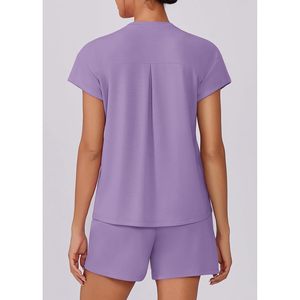 Conjunto de pantalones cortos informales de verano para mujer, con bolsillos, conjunto de punto transpirable para viajes y uso diario - Product Image 2