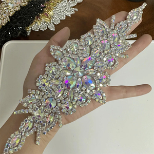 Apliques de diamantes de imitación de plata AB, parches de flores para planchar/coser, accesorios de vestido de novia para decoración de ropa - Product Image 1