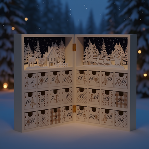 Calendario de Adviento Navideño de Madera, Diseño de Pueblo Invernal, Vista Diaria Tradicional, Forma Rectangular, Decoración de Madera Hecha a Mano - Product Image 2