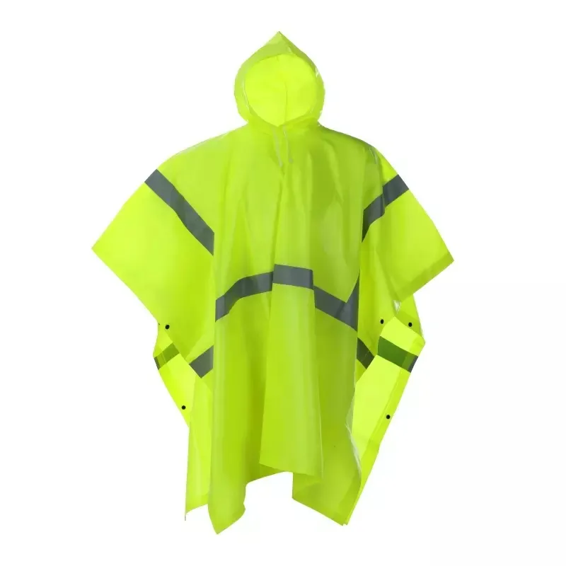 Reflektierende Sicherheit Hochwertiger Regenmantel PVC-Beschichtung Fluor zieren der gelber Regen poncho wasserdicht