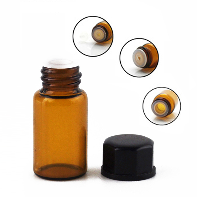 1ml 2ml 3ml 5ml Drams Amber Glass Bottle With Plastic Lid Insert Essential Oil Glass Vials Perfume Sample Test Bottle
