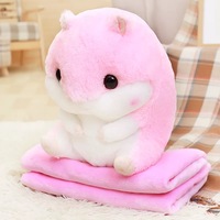 Nouvel ensemble couverture et coussin en peluche super mignon Hamster, coussin pliable pour sieste climatisée, cadeau chaud pour animaux de compagnie