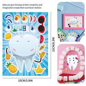 Adesivi a forma di denti dei cartoni animati, fogli decorativi fai da te per creare un volto, stampa offset anti-UV, souvenir dentale, regalo a forma di dente, 16 pezzi per sacchetto - Product Image 5