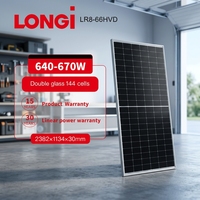 Panneau solaire bifacial à double verre Longi LR8-66HVD 650W 655W 660W 665W 670W avec 132 cellules pour système de stockage d'énergie domestique