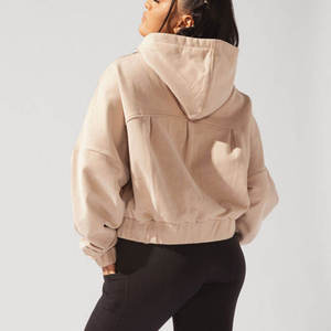 Sudadera con capucha de punto de alta calidad para mujer, informal de verano, de manga larga, con cuello alto ajustable y media cremallera. - Product Image 4