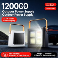Banque d'alimentation solaire, 120000mAh, 9 ports de sortie, câble de charge intégré, port DC, lampe torche LED, banque d'alimentation à charge rapide