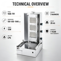 Machine à griller au gaz commerciale pour shawarma et brochettes, machine à faire des kebabs doner, grill du Moyen-Orient pour restaurant