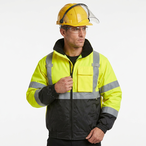 Custom Logo Hi Vis Reflective <b>Jacket</b> for Road Construction Safety Workwear with Hood - Product Image 1