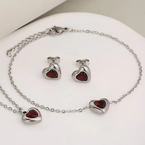 Set di gioielli minimalista con zirconi intarsiati a forma di cuore, 3 in 1, in acciaio inossidabile, argento e oro, per donna, ideale per appuntamenti e feste, gioielli impilabili. - Product Image 4
