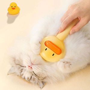 Brosse à poils pour animaux de compagnie en plastique auto-nettoyante, à dents courbées en forme de canard, portable, pour chats et chiens - Douce, facile à utiliser, pour attraper les poils lâches - Product Image 5
