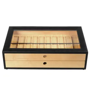 Factory Wholesale Bamboo Watch Bands Case Organizers Men Watch Strap Display Box With 2 Sliding Drawers