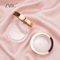 Étui de poudre compacte de luxe transparent vide pour fard à joues, palette de maquillage avec bord doré métallique, étui rond en plastique pour poudre pressée avec logo