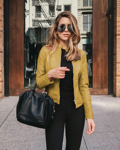 Veste en similicuir slim fit pour femme, style moto classique, en PU, printemps-automne, avec fermeture éclair, basique - Product Image 5