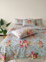 Ensemble de literie en coton 100% naturel, tissu soyeux et lisse, respectueux de l'environnement, imprimé pivoine, 300TC, fermeture à boutons