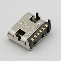 Connecteur femelle SMT Type C 6 broches FDX0169A1 sans ressort, longueur 6,80 mm, courant nominal 3A, résistant aux hautes températures, boîtier en acier inoxydable