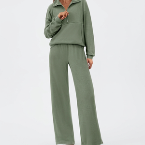 Conjunto Deportivo Estampado de Otoño para Mujer, Pantalones Deportivos de Cintura Alta y Pierna Ancha, Traje de 2 Piezas, Ecológico, Elástico en 4 Direcciones - Product Image 1