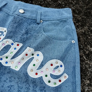 Custom Embroidery <b>Patch</b> Crystal logo Design Denim Jorts <b>Shorts</b> for <b>Men</b> Summer Wear High Quality Blue Denim Jeans <b>Shorts</b> <b>Men</b> - Product Image 2