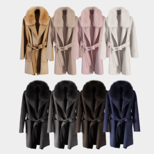 <span class=keywords><strong>Cappotto</strong></span> Invernale di Lusso da <span class=keywords><strong>Donna</strong></span> con Collo in Vera Pelliccia di Volpe, Stile con Cintura, in <span class=keywords><strong>Cashmere</strong></span> - Product Image 1