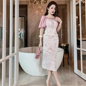 ZYHT Trang Phục Nữ 5849 Áo Cánh Thịnh Hành Đầm Nữ Dài Trung Bình Thanh Lịch Bộ Đầm Hai Mảnh Cổ Điển Cho Nữ