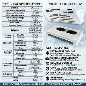 Unidad de Refrigeración para Camiones AC.133.182, 4750W, 24V, Montaje Frontal, R404a, para Almacenamiento en Frío y Entrega Urbana de Alimentos Congelados - Product Image 2