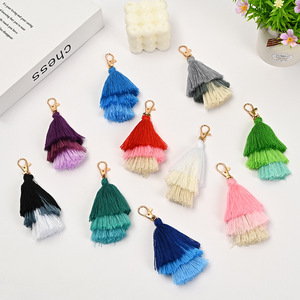 Tua Keychain bán buôn đa màu sắc ba lớp TIE DYE tua Túi xe Keyring quyến rũ Túi Xách Phụ Kiện macrame móc khóa - Product Image 3