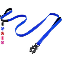 Laisse d'entraînement pour chien en nylon de 6 pieds, réfléchissante, rembourrée, à double poignée, avec clip grenouille à verrouillage automatique et rubans (motif uni)