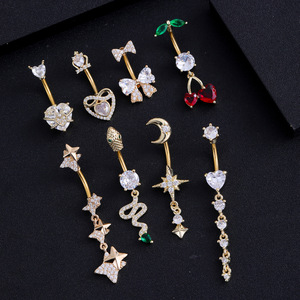 <span class=keywords><strong>Piercing</strong></span> Estetico per <span class=keywords><strong>Ombelico</strong></span> in Acciaio Inossidabile con Ciondoli a Forma di Ciliegia, <span class=keywords><strong>Serpente</strong></span>, Luna, Fiocco, Cuore, Stella e Zirconi, Gioielli per il Corpo da Donna per l'Estate e il Bikini - Product Image 3
