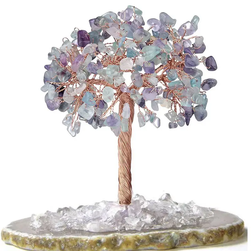 En gros cristal naturel pierre précieuse fortune argent arbre feng shui pour la maison centres de table ornementaux